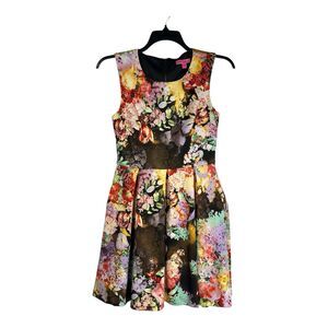 Betsey Johnson Dress Women's Size 4 Floral Fit & Flare Sleeveless Pleated Party